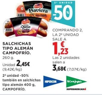 Hipercor SALCHICHAS TIPO ALEMÁN CAMPOFRÍO. 260 g. oferta