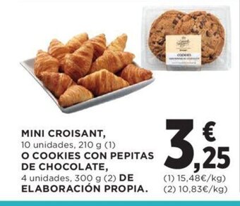 Hipercor MINI CROISANT, 10 unidades, 210 g (1) O COOKIES CON PEPITAS DE CHOCOLATE, oferta