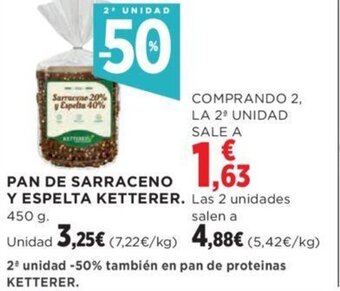 Hipercor PAN DE SARRACENO Y ESPELTA KETTERER. 450 g. oferta