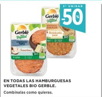 Hipercor EN TODAS LAS HAMBURGUESAS VEGETALES BIO GERBLE. oferta