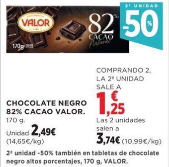 Hipercor CHOCOLATE NEGRO 82% CACAO VALOR. 170 g. oferta