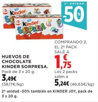 Hipercor HUEVOS DE CHOCOLATE KINDER SORPRESA. Pack de 3 x 20 g. oferta