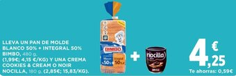 Hipercor LLEVA UN PAN DE MOLDE BLANCO 50% + INTEGRAL 50% BIMBO, 480 g, oferta