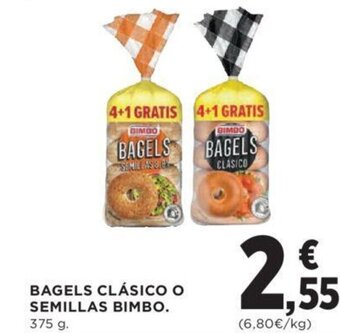 Hipercor BAGELS CLÁSICO O SEMILLAS BIMBO. 375 g. oferta