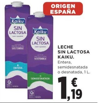 Hipercor LECHE SIN LACTOSA KAIKU. oferta