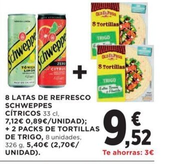 Hipercor 8 LATAS DE REFRESCO SCHWEPPES CÍTRICOS 33 cl, oferta