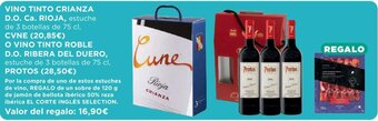Hipercor VINO TINTO CRIANZA D.O. Ca. RIOJA, estuche de 3 botellas de 75 cl, CVNE (20,85€) oferta