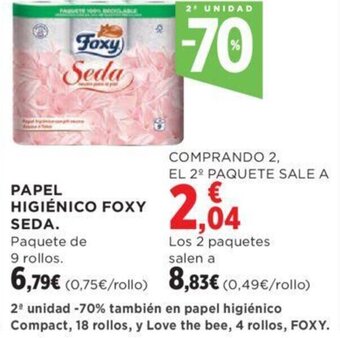 Hipercor PAPEL HIGIÉNICO FOXY SEDA oferta