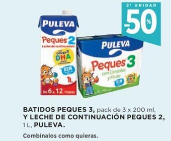 Hipercor BATIDOS PEQUES 3, pack de 3 x 200 ml, Y LECHE DE CONTINUACIÓN PEQUES 2, oferta