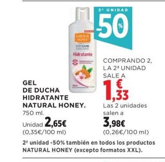Hipercor GEL DE DUCHA HIDRATANTE NATURAL HONEY. 750 ml. oferta