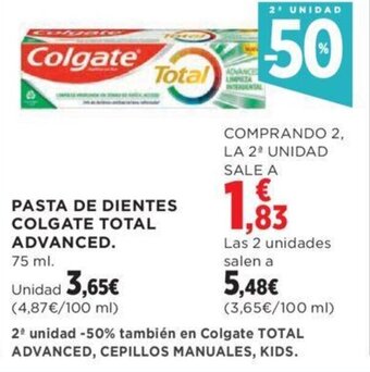 Hipercor PASTA DE DIENTES COLGATE TOTAL ADVANCED. oferta