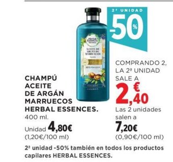 Hipercor CHAMPÚ ACEITE DE ARGÁN MARRUECOS HERBAL ESSENCES. 400 ml. oferta