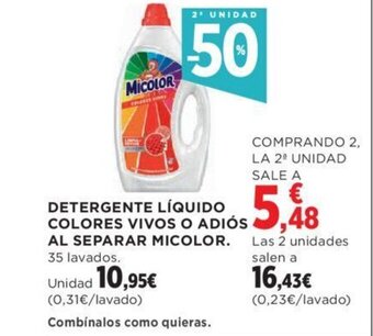 Hipercor DETERGENTE LÍQUIDO COLORES VIVOS O ADIÓS AL SEPARAR MICOLOR. 35 lavados. oferta