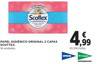 Hipercor PAPEL HIGIÉNICO ORIGINAL 2 CAPAS SCOTTEX. oferta