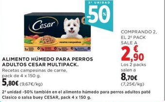 Hipercor ALIMENTO HÚMEDO PARA PERROS ADULTOS CESAR MULTIPACK. oferta