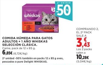 Hipercor COMIDA HÚMEDA PARA GATOS ADULTOS + 1 AÑO WHISKAS SELECCIÓN CLÁSICA. oferta