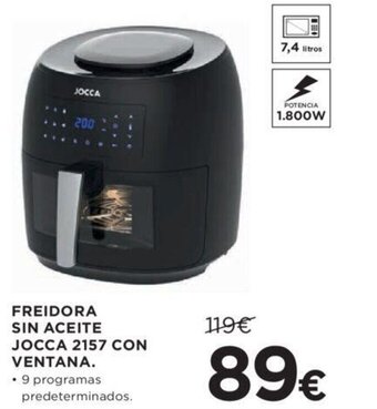 Hipercor FREIDORA SIN ACEITE JOCCA 2157 CON VENTANA. oferta