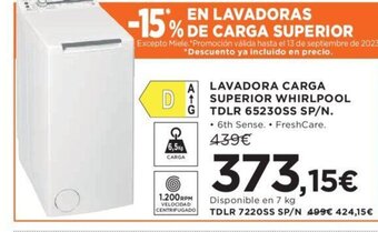 Hipercor LAVADORA CARGA SUPERIOR WHIRLPOOL G TDLR 65230SS SP/N. oferta