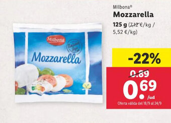 Lidl Milbona Mozzarella 125 g oferta