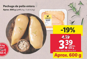 Lidl Pechuga de pollo entera oferta