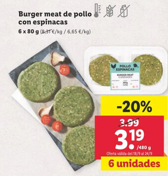 Lidl Burger meat de pollo con espinacas oferta