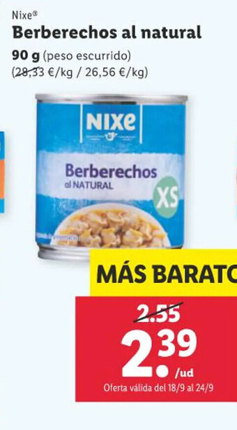 Lidl Nixe Berberechos al natural 90 g oferta