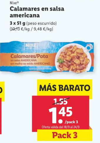 Lidl Nixe Calamares en salsa americana oferta