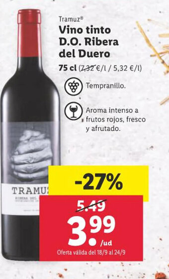 Lidl Tramuz Vino tinto D.O. Ribera del Duero 75 cl oferta