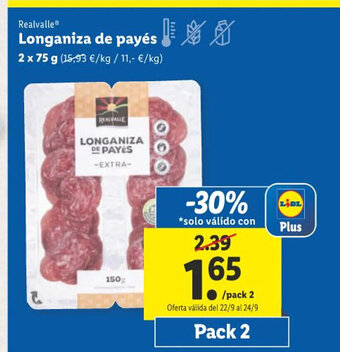 Lidl Realvalle Longaniza de payés oferta