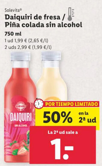 Lidl Solevita Daiquiri de fresa / Piña colada sin alcohol 750 ml oferta