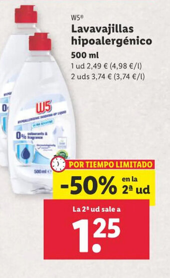 Lidl W5 Lavavajillas hipoalergénico 500 ml oferta