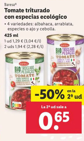 Lidl Baresa Tomate triturado con especias ecológico 425 ml oferta