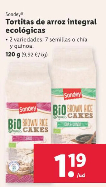 Lidl Sondey Tortitas de arroz integral ecológicas 120 g oferta