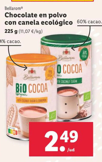 Lidl Bellarom Chocolate en polvo con canela ecológico 225 g oferta