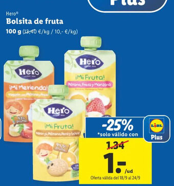 Lidl Hero Bolsita de fruta 100 g oferta