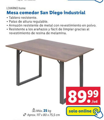 Lidl Mesa comedor San Diego industrial oferta