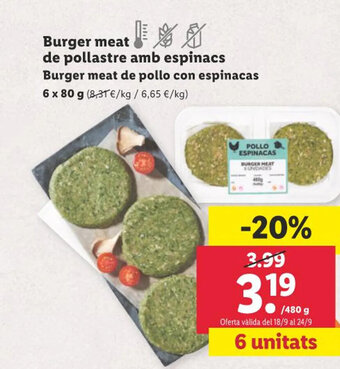 Lidl Burger meat de pollastre amb espinacs oferta
