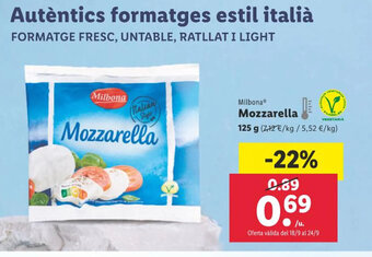 Lidl Milbona Mozzarella 125 g oferta