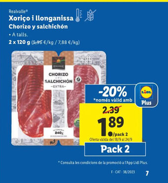 Lidl Realvalle Xoriço i llonganissa oferta