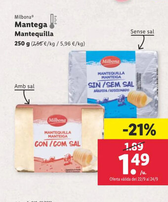 Lidl Milbona Mantega oferta