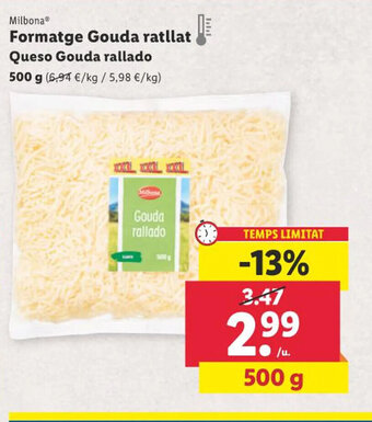 Lidl Milbona Formatge Gouda ratllat oferta