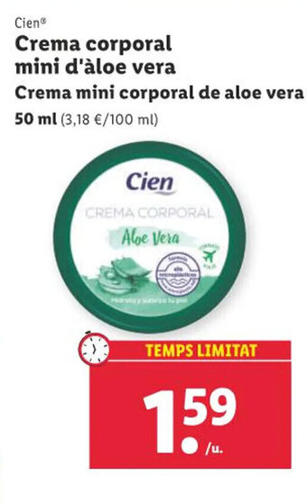 Lidl Cien Crema mini corporal de aloe vera oferta