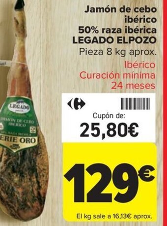 Carrefour Jamón de cebo ibérico 50% raza ibérica LEGADO ELPOZO oferta