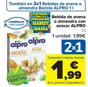 Carrefour Bebida de avena o almendra con azúcar ALPRO oferta