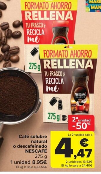 Carrefour Café solubre natural o descafeinado NESCAFÉ oferta