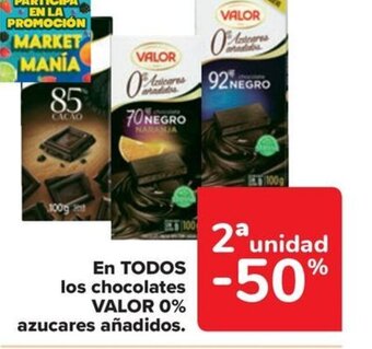 Carrefour EN TODOS los chocolates VALOR 0% azucares añadidos oferta