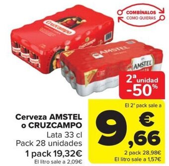 Carrefour Cerveza AMSTEL o CRUZCAMPO oferta