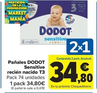 Carrefour Pañales DODOT Sensitive recién nacido T3 oferta