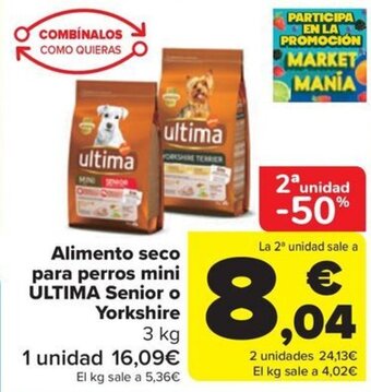 Carrefour Alimento seco para perros mini ULTIMA Senior o Yorkshire 3 kg oferta