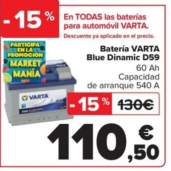 Carrefour Batería VARTA Blue Dinamic D59 oferta